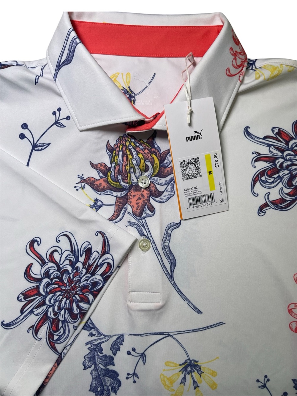NWT Puma Mattr Men Dahlia Golf Polo 628827 02 White Glow Peach Frost M